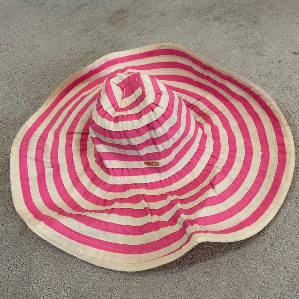Calvin Klein Pink and Cream Striped Wide Brim Sun Hat
